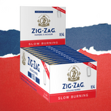 1 1/4 White Rolling Paper & Tips pack featuring Zig-Zag logo, designed for smooth, slow burns with natural gum Arabic seal and convenient tips included.