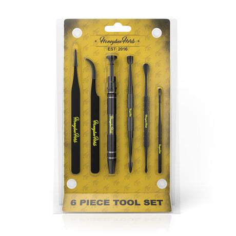 Dab Tool Set - 6 Pieces in a clear plastic package, featuring tweezers, dab claw, and dabbers for precise dabbing, made of durable stainless steel.