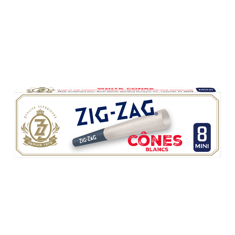 Pre-Rolled White Mini Cones - Carton of 24, featuring a compact slide box with branded tips, designed for easy filling and packaging.