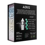 AERIS Portable E-Rig Kit showcasing its sleek design, ergonomic fit, and compact size, alongside accessories like swappable battery, magnetic mouthpiece, and Intelli-Core® for oil.