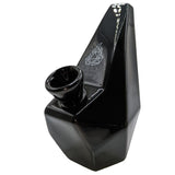 Polygon Ceramic Bubbler Pipe with white logo, featuring sleek black design and ergonomic shape for smoother smoking experience.