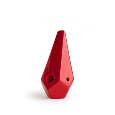 Prism Ceramic Pipe, a red triangle-shaped piece with holes, features an ergonomic design for optimal airflow and smooth smoke, enhancing the smoking experience.