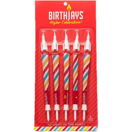 BirthJay - 5 units: Pre-rolled joint birthday candles designed for cannabis enthusiasts, offering a creative, fun way to celebrate special occasions with style and personalization.