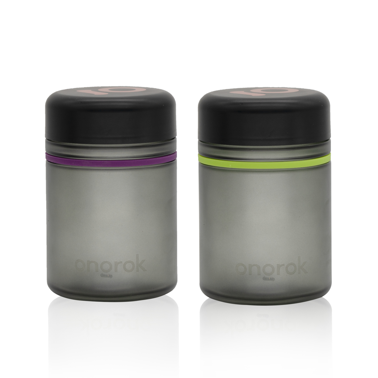 Child Resistant Storage Jar 500ml - 2 Pack features frosted glass with black, smell-proof lids and color-coded rings for odor containment and easy organization.