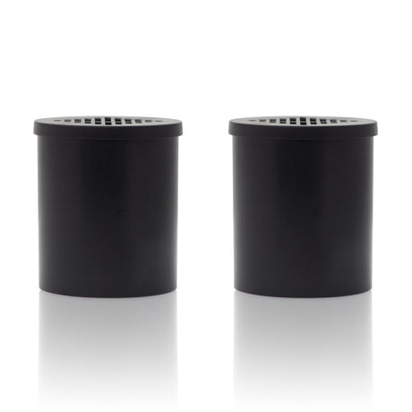 Filter Replacement Cartridges - Pack of 2, featuring black cylindrical containers compatible with the ONGROK Smoke Filter kit, shown with distinct lid variations for easy identification.