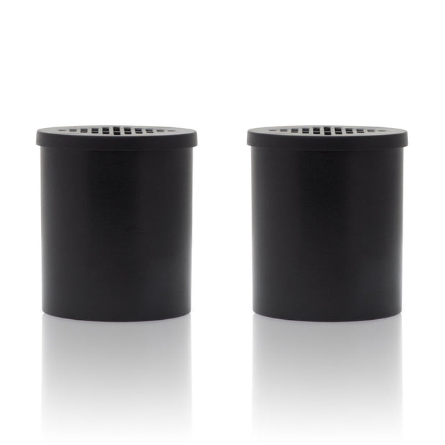 Filter Replacement Cartridges - Pack of 2, featuring black cylindrical containers compatible with the ONGROK Smoke Filter kit, shown with distinct lid variations for easy identification.