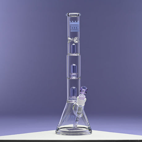 18 Glass Beaker Bong Double Shower Head showcasing premium borosilicate glass with a triple-chambered design, featuring dual showerhead percolators for enhanced filtration.