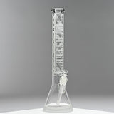 18 Glass Beaker Bong - Lines with etched patterns, featuring a thick base for stability, and a logo on the tube, showcasing craftsmanship and durability.