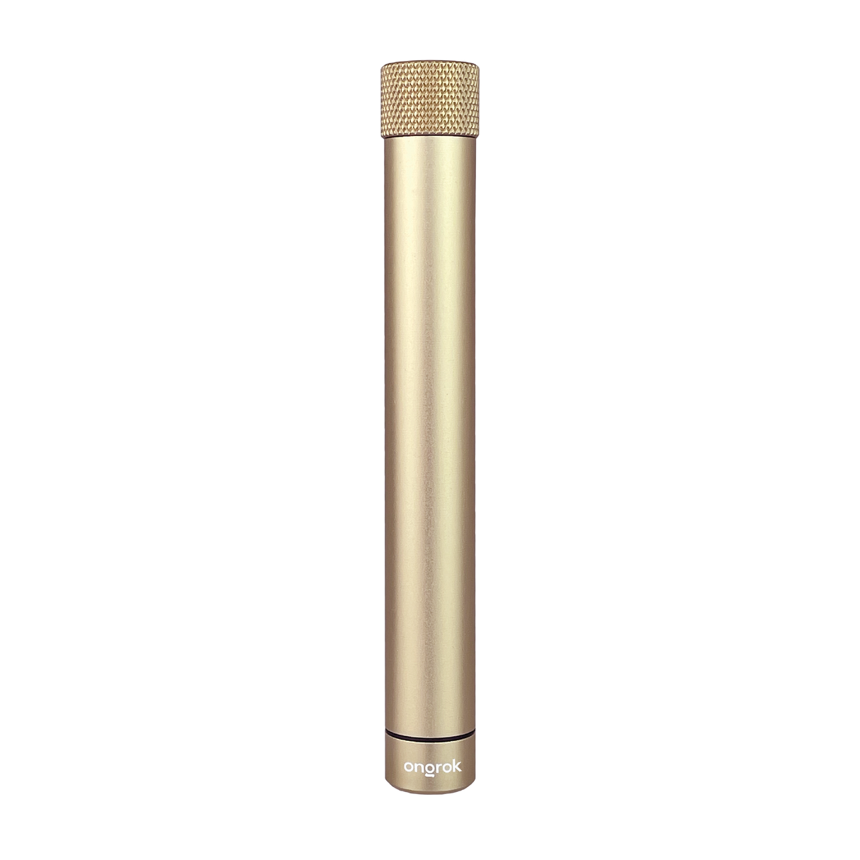 Aluminum Doob Tube, a gold cylindrical container with a cap, designed for smell-proof herb storage, crafted from durable aircraft-grade aluminum for protection.