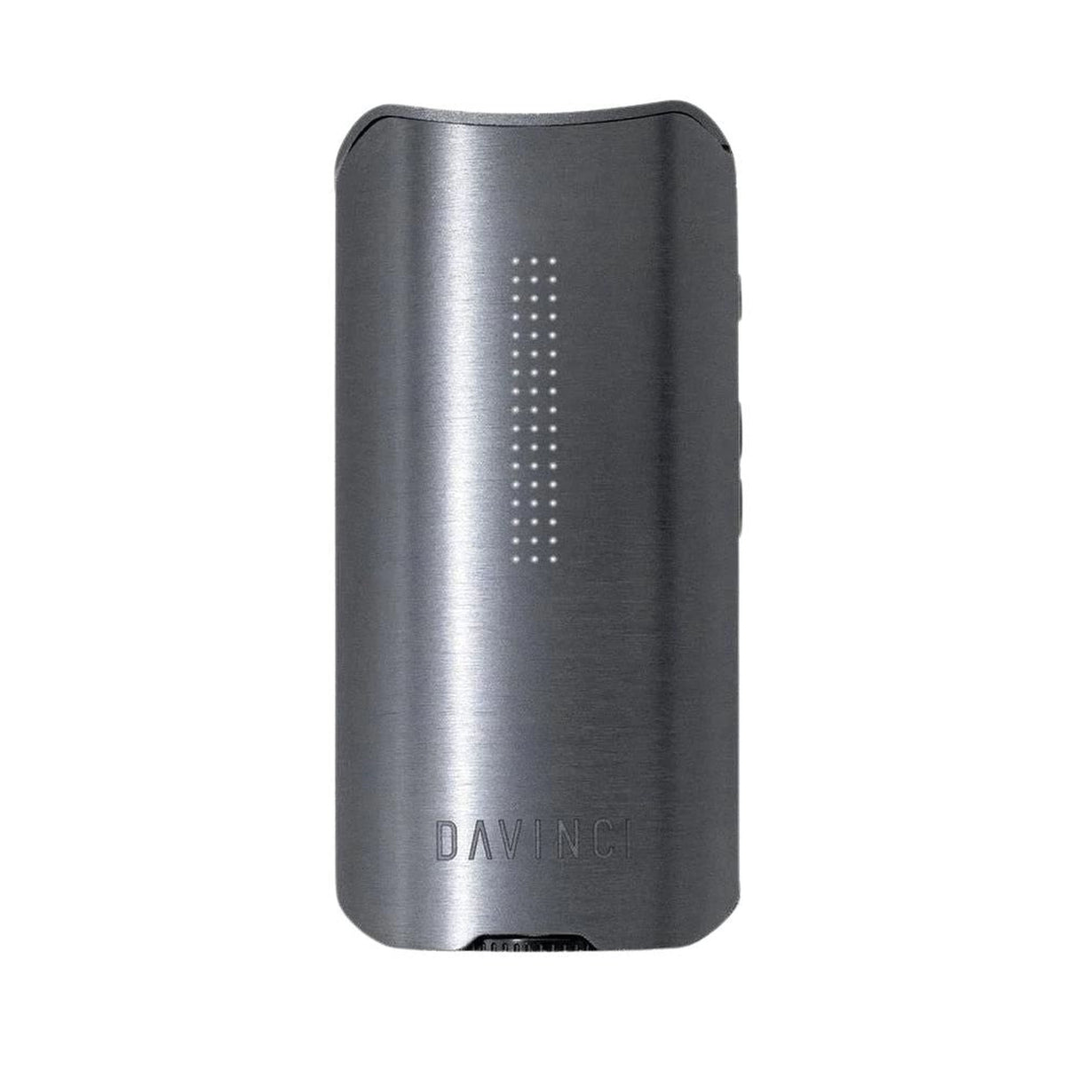 IQ2 Dry Herb Vaporizer - Silver, featuring a sleek cylindrical design with a central air hole, offers precision temperature control and adjustable airflow for optimal vaping.