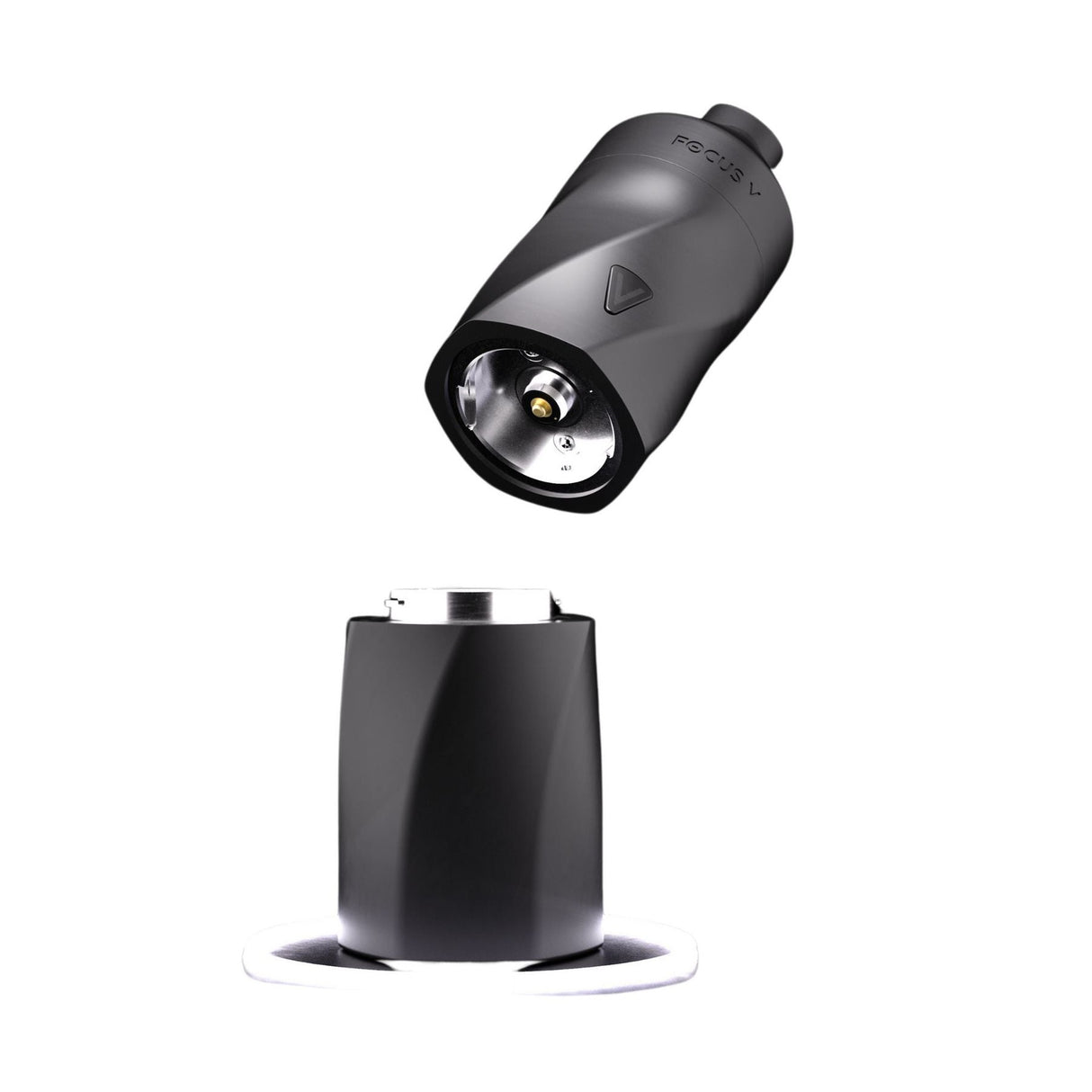 AERIS Swappable Battery, a compact black flashlight with a silver cap, featuring a removable battery system ideal for uninterrupted outdoor adventures.