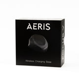 AERIS Wireless Charger on a sleek black box, showcasing the brand's logo and minimalistic design, ideal for effortlessly powering AERIS devices without cords.