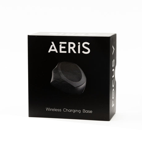 AERIS Wireless Charger on a sleek black box, showcasing the brand's logo and minimalistic design, ideal for effortlessly powering AERIS devices without cords.