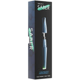 Saber Electric Dab Tool, featuring an ergonomic design with a high-capacity battery, USB-C port, LED spotlight, and visible logo on the pen-like device.