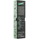 Saber Electric Dab Tool in sleek design, featuring USB-C charging, LED spotlight, and interchangeable tips, highlighted on its packaging with white text and green hexagons.