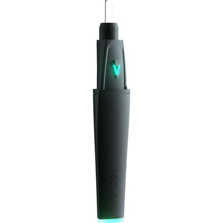 Saber Electric Dab Tool with a green LED light, showcasing its sleek black design, ergonomic features, and intuitive one-button operation for enhanced user control.