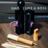 Small CannaMold - Fits 3.5-7g, includes packing tool, wooden tip, and skewers for crafting slow-burning cannagars, enhancing smoking sessions with extended enjoyment.