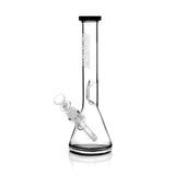 12.25 Glass Beaker Bong with black cap, featuring a clear body, removable fission downstem, and ice catcher for smooth, cool smoking sessions.