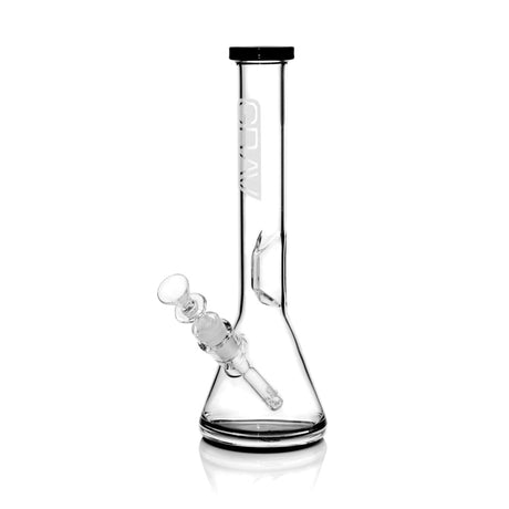 12.25 Glass Beaker Bong with black cap, featuring a clear body, removable fission downstem, and ice catcher for smooth, cool smoking sessions.