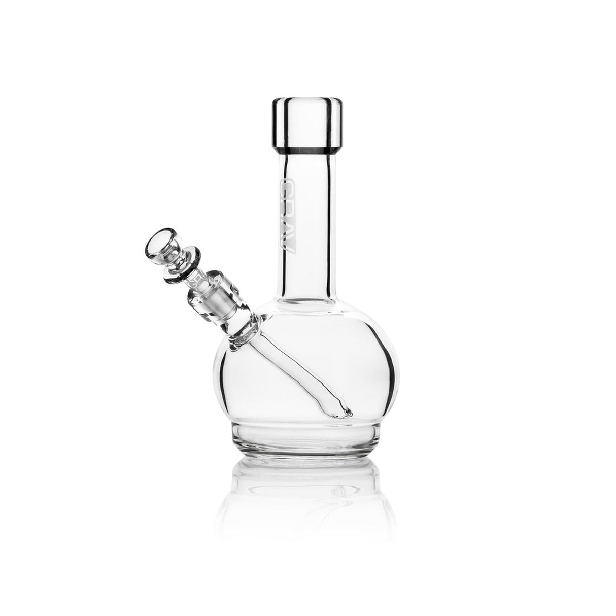 6 Glass Round Bong - Mini with a round base and fixed fission downstem for smooth hits, featuring a 10mm GRAV® Cup Bowl.