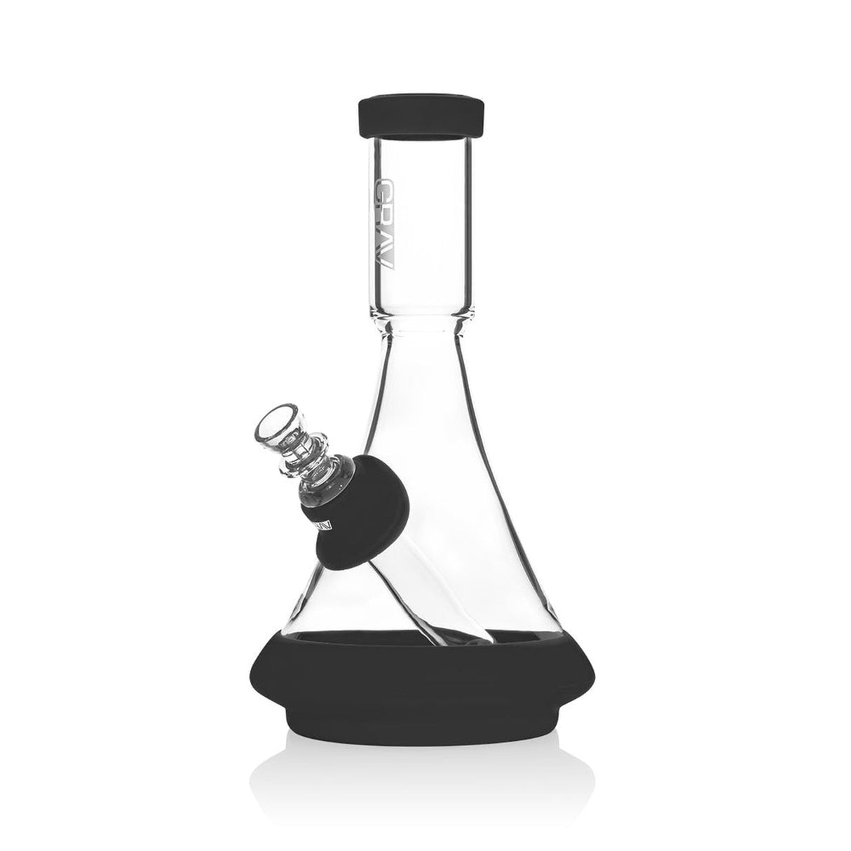 Deco Glass Beaker Base Bong with Silicone Cover features a clear body, black silicone base, and mouthpiece for enhanced durability and classic beaker functionality.