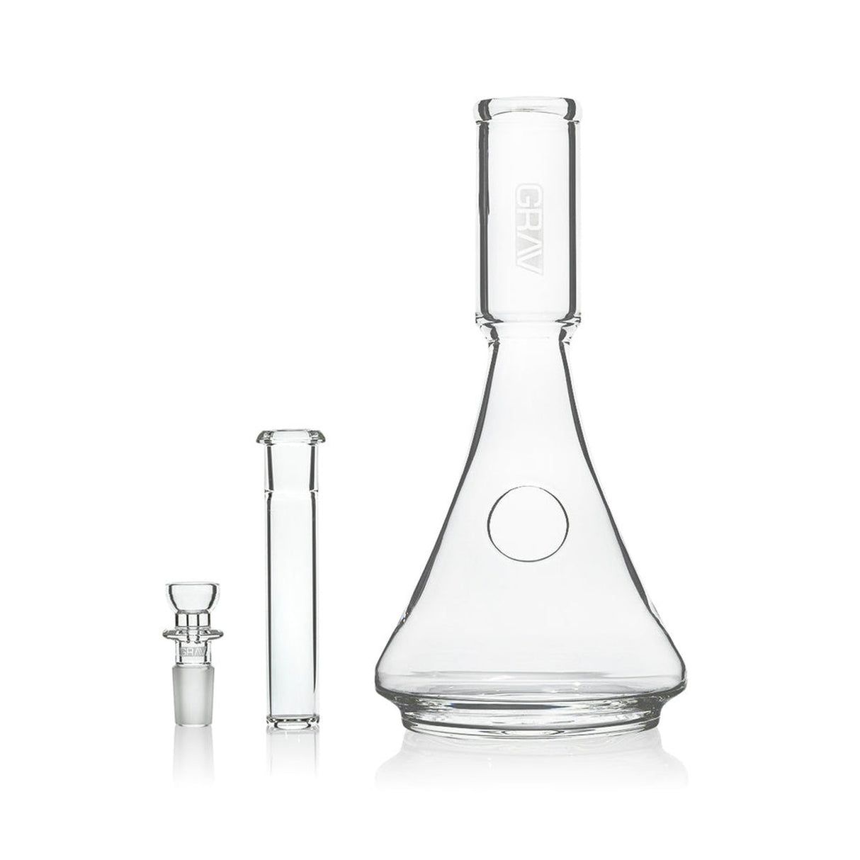 Deco Glass Beaker Base Bong with Silicone Cover, featuring a classic beaker shape, transparent glass, and protective silicone at the base and mouthpiece for durability.