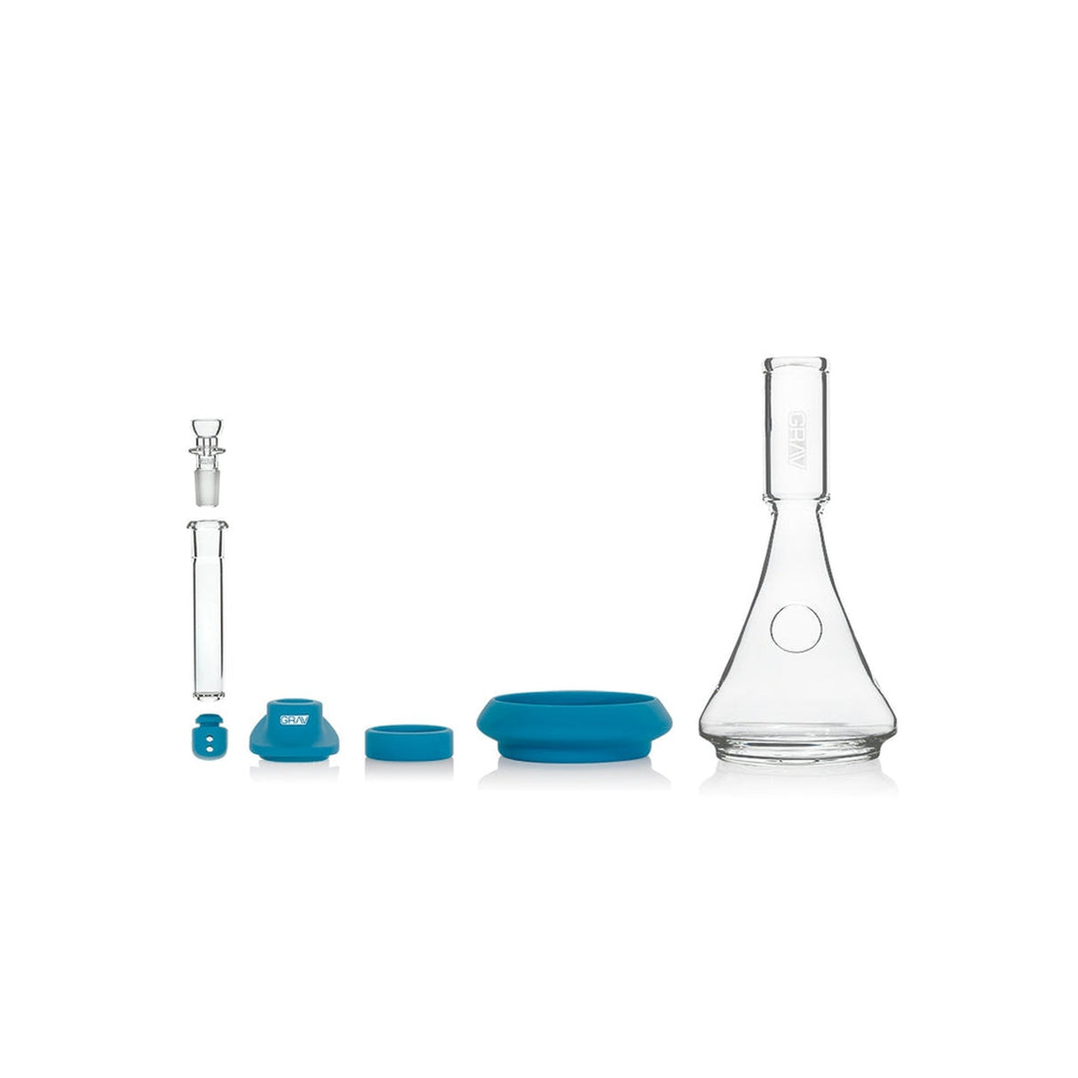 Deco Glass Beaker Base Bong with Silicone Cover, featuring classic beaker design with protective silicone base and mouthpiece for durability and smooth hits.