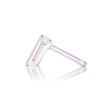 Glass Bubbler - Mini Hammer with a pink handle, featuring a compact, stable design ideal for solo smoking sessions, delivering smooth hits with a 2-hole fission downstem.