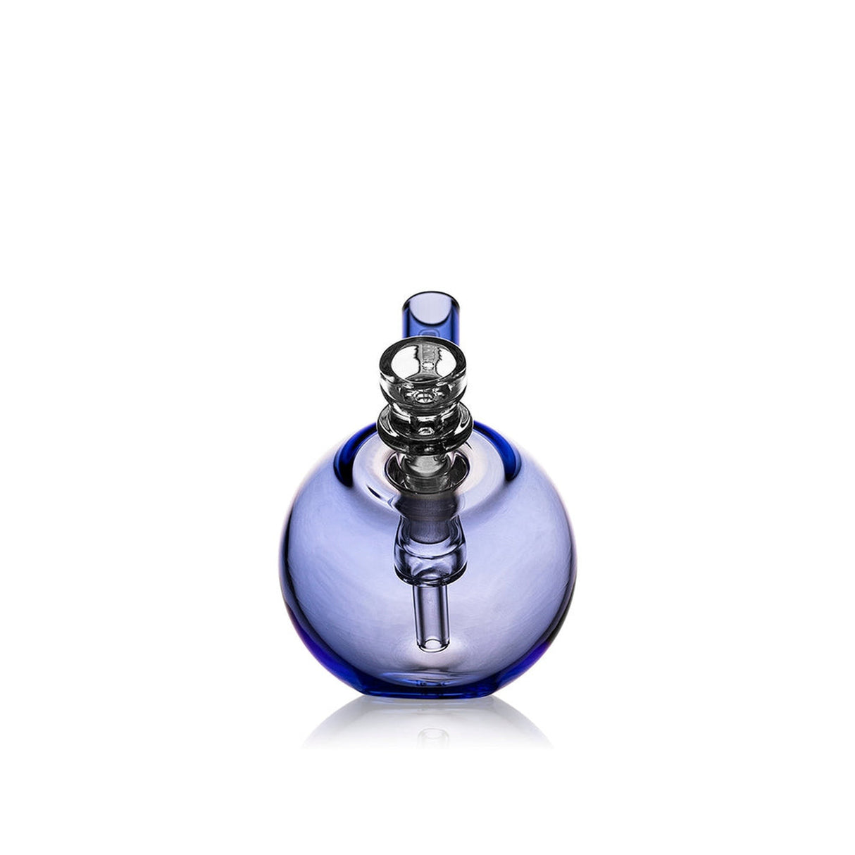 Pocket Bubbler - Spherical - Light Cobalt: A compact glass bubbler pipe with a tube, designed for versatile use with 10mm accessories, featuring smooth water filtration.