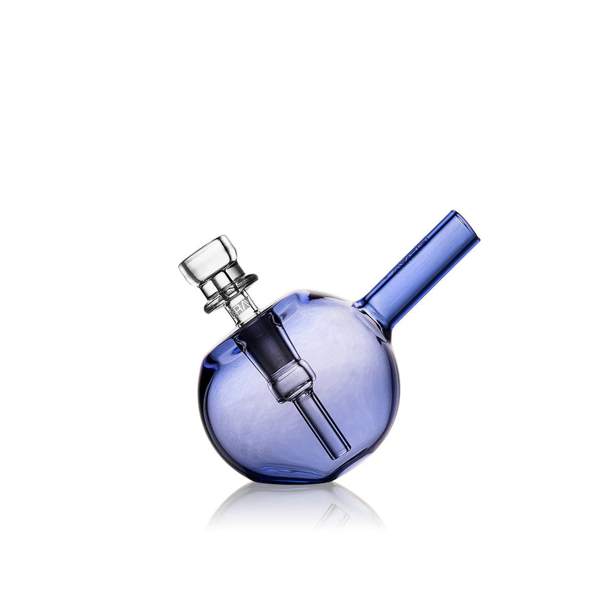 Pocket Bubbler - Spherical - Light Cobalt: A compact blue glass bong with clear tubing, featuring a built-in bubbler chamber for smooth, versatile smoking sessions.