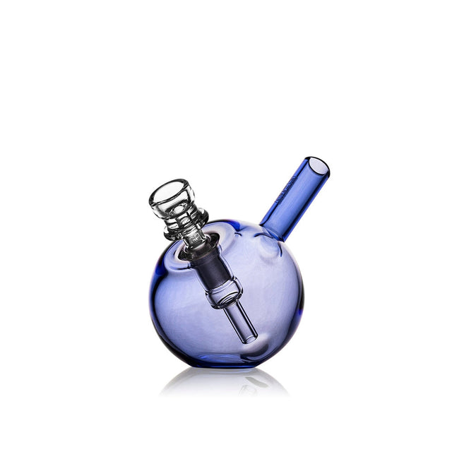 Pocket Bubbler - Spherical - Light Cobalt, a compact glass bong with a tube, featuring a built-in bubbler chamber for smooth filtration and portability.