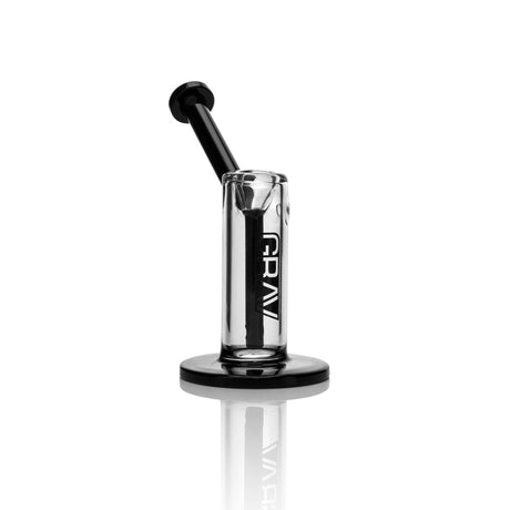 Upright Bubbler - Small - Black Accent with fixed fission downstem and angled mouthpiece, visible glass construction, featuring black handle and accents for comfortable use.