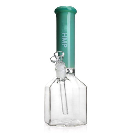 12 Glass Hexagon Bong - Heavy Duty features a transparent glass design with a distinct green tube, showcasing its hexagonal base for enhanced stability and superior smoking performance.