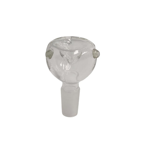 14mm Male Glass Bowl, clear glass with a round top and neck, designed for 14mm female joints; enhances bong functionality and style.