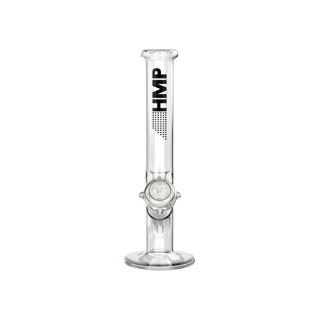 16 Glass Straight Bong with a clear round base and black logo, featuring an ice pinch for cooler hits and easy cleaning.