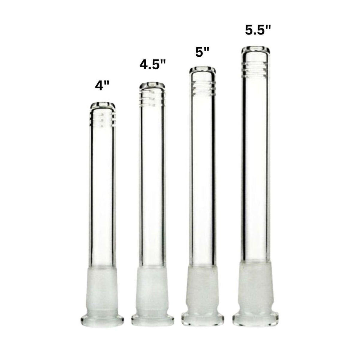 4 Replacement Glass Downstem - 1 unit, featuring a row of clear glass tubes, designed for enhanced filtration and smoother bong hits, compatible with various sizes.