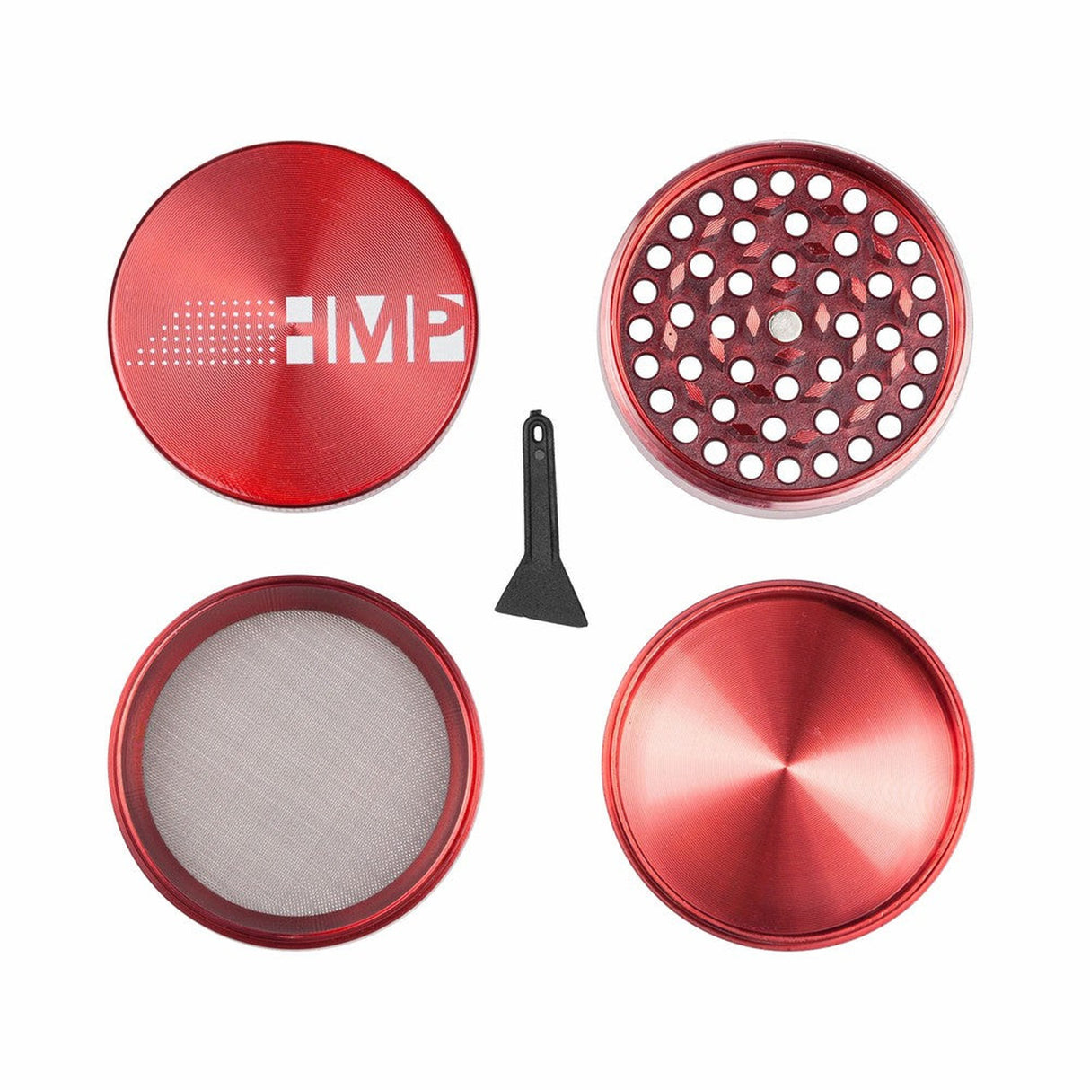 4pcs Metal 2.2 Magnetic Grinder, featuring a red circular design with a sieve-like pattern, ideal for efficient herb grinding with magnetic lid.