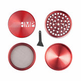 4pcs Metal 2.2 Magnetic Grinder, featuring a red circular design with a sieve-like pattern, ideal for efficient herb grinding with magnetic lid.