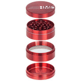 4pcs Metal 2.2 Magnetic Grinder showcasing parts: grinder with magnetic cap, mesh screen, and kief catch for efficient herb grinding and storage.