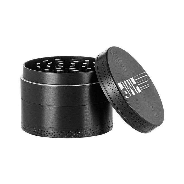 4pcs Metal 2.2 Magnetic Grinder, black cylindrical design with magnetic lid, features logo, ideal for efficient herb grinding and storage.