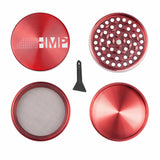 4pcs Metal 2.5 Magnetic Grinder featuring a red circular design with holes and a black handle, ideal for efficient herb grinding.