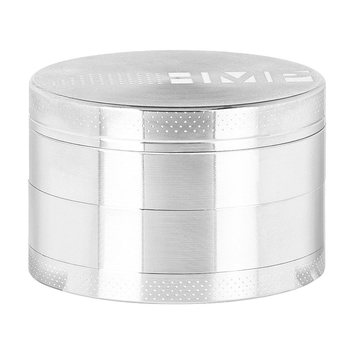 4pcs Metal 2.5 Magnetic Grinder, a round silver cylindrical container with a round lid, designed for efficient herb grinding with a magnetic cap and kief catcher.