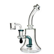 7 Glass Dab Rig featuring a clear glass tube and showerhead percolator for efficient vapor diffusion; compact, elegant design for optimal dabbing experience.