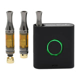 Aerobee Nano 510 Thread Battery - Black, featuring two metal tubes and a green circle, encapsulates a compact and sophisticated digital magnetic vaporizer design.