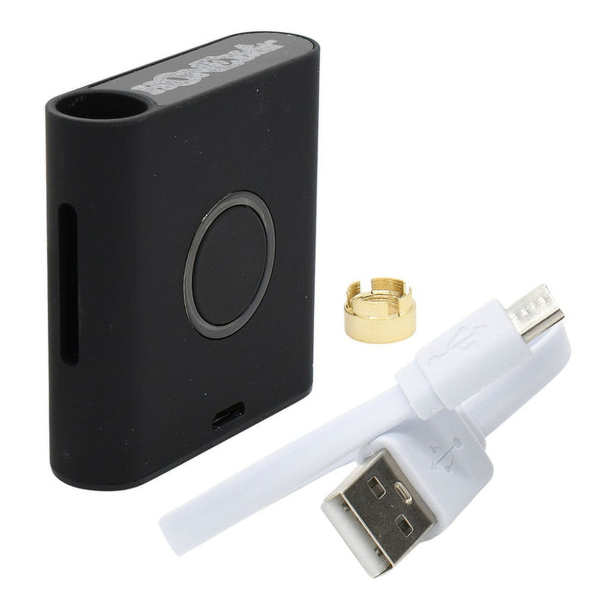 AeroBee Nano 510 Thread Battery - Black with a sleek design, magnetic connection, and USB cable, ideal for portable vaping.