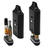 DUO Cartridge 510 Thread Battery with a sleek cylindrical design, compatible for dual 510 thread cartridges, shown among black electronic devices.