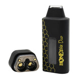 DUO Cartridge 510 Thread Battery with dual 510 compatibility, USB-C charging, and sleek design, shown with a black and gold device and case.