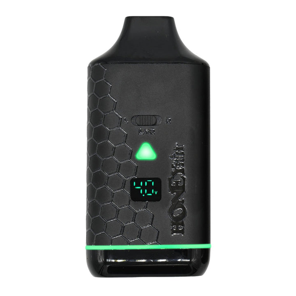 DUO Cartridge 510 Thread Battery with green LED lights, showcasing its sleek design and dual cartridge capability for versatile vaping.