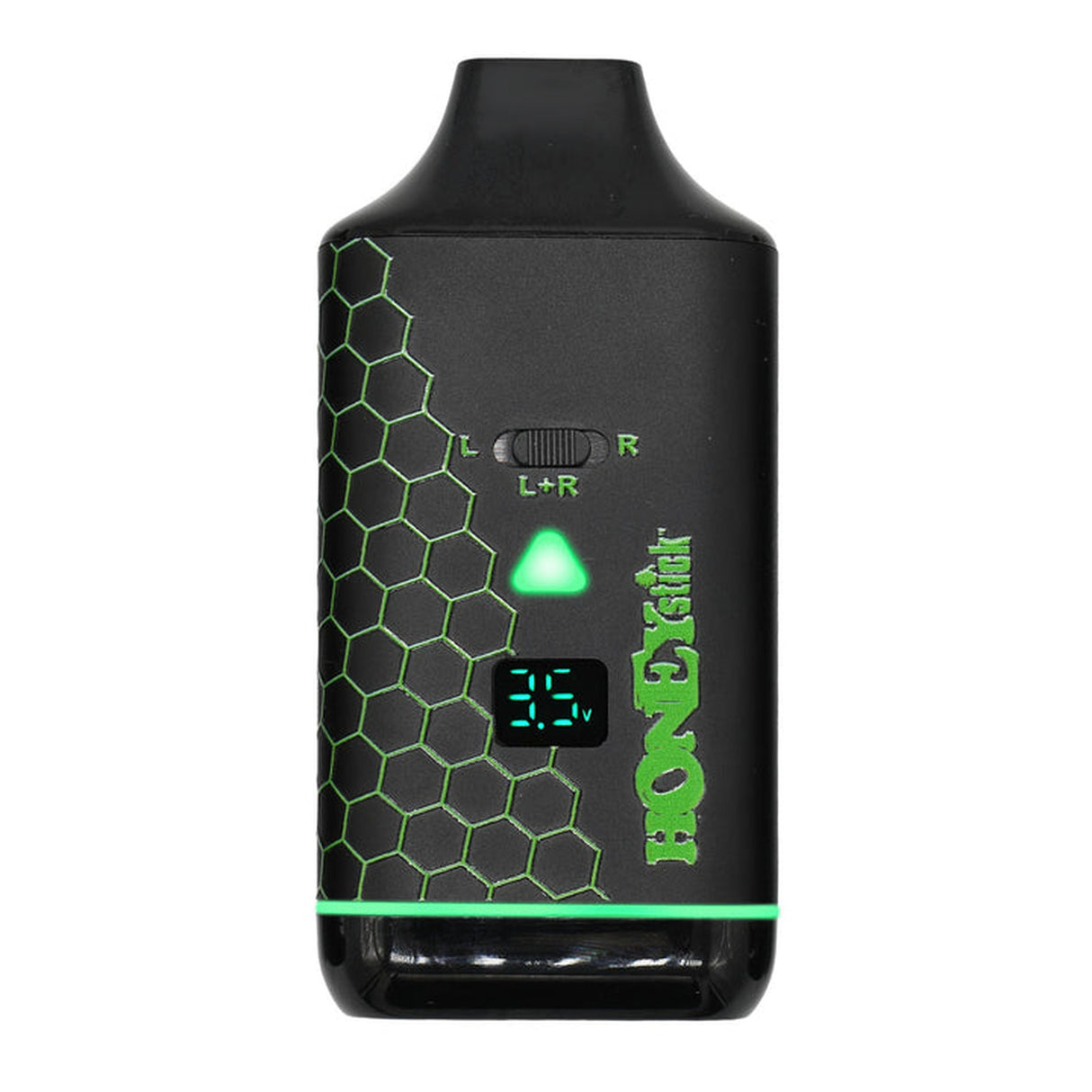 DUO Cartridge 510 Thread Battery with green hexagon pattern, featuring dual 510 compatibility and digital display, designed for versatile vaping experiences.