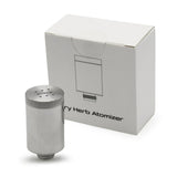 Dry Herb Atomizer Replacement for Ripper E Rig, featuring a silver cylindrical ceramic heater for consistent dry herb vaporization, shown with its packaging box.